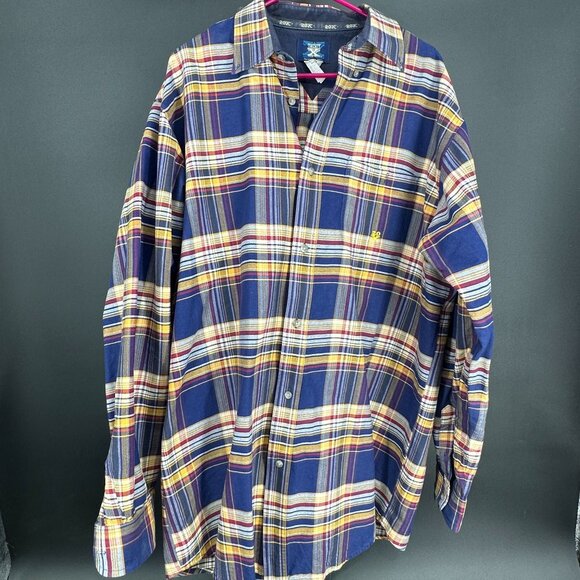 Wrangler Twenty X Shirt Mens XL Tall Blue Yellow 20X Plaid Short Sleeve Button D - Picture 1 of 7